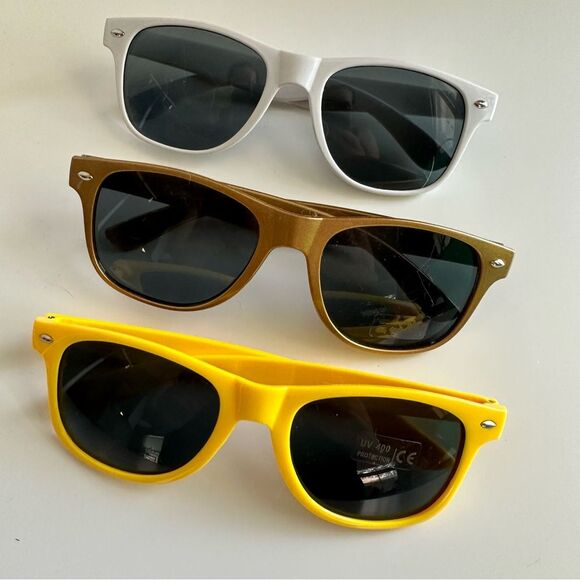 Set of 3 aviator fun colored sunglasses yellow, white, and gold pairs Sunglasses - Picture 8 of 8